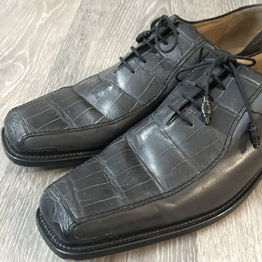 MEN'S MEZLAN Dark Grey DRESS SHOE Genuine Alligator LEATHER Vero Cuoio Size 14